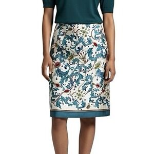NEIMAN MARCUS Silk Baroque Print Pencil Skirt Size 18 Lined Ivory Teal
